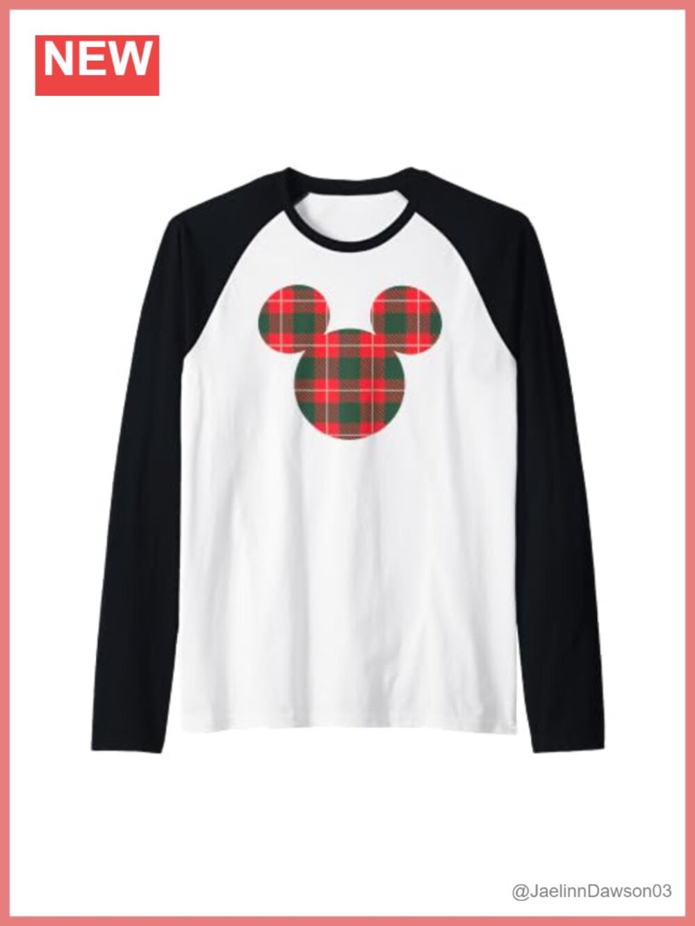 Disney Mickey Mouse Holiday Flannel Raglan Baseball Tee Long Sleeve